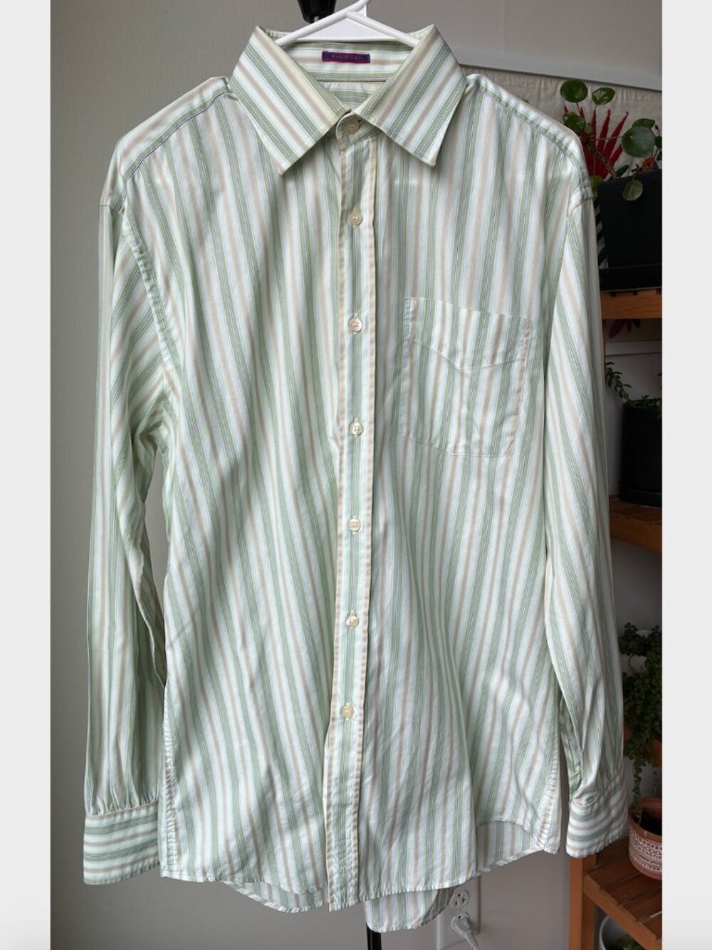 Paul Smith London Green & White Striped Button Up - Made in Italy - Size 15.5/39